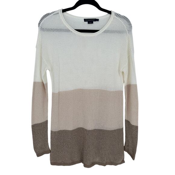 Pendleton Color Block Sweater Open Knit Pink White Brown Relaxed Winter Office M - Picture 1 of 11